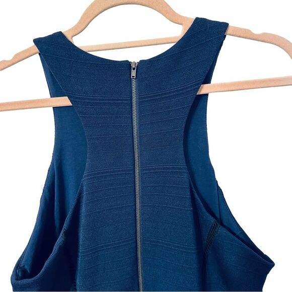 ADELYN RAE Navy Blue Black Lace Inset Racerback High Neck Bodycon Mini Dress M - Picture 6 of 9